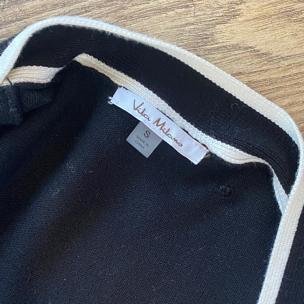 Black Long Cardigan with White Trim - Picture 2 of 5